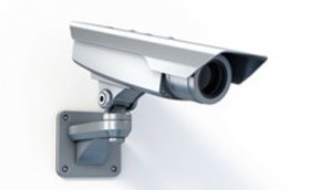 Outdoor security camera on wall
